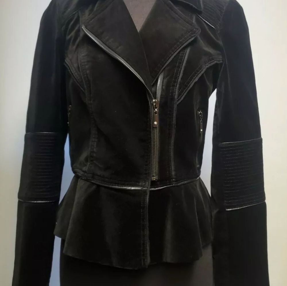 Black Velvet Peplum Blazer Moto Jacket